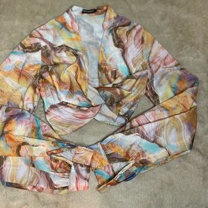 Multi Colored Cropped long Sleeve Blouse